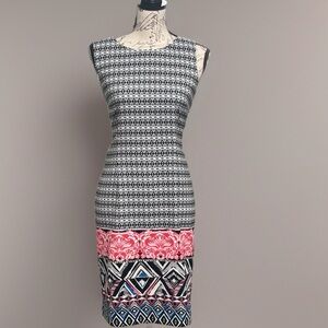 Mario Serrani Geometrical Black, White, & Pink Dress NWT Sz 8
